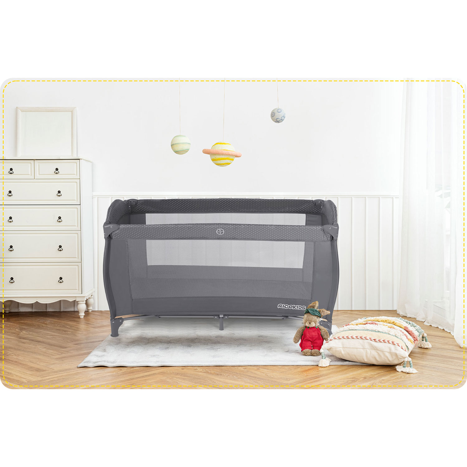 Cestovná postieľka + matrac + taška 125 x 65 x 78 cm RK-242 antracitová – Obrázok 8
