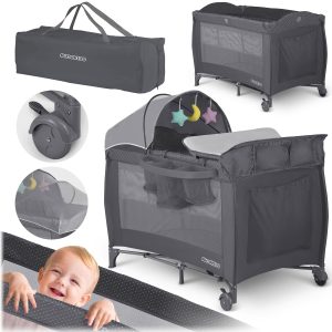 Cestovná postieľka + matrac + taška 125 x 65 x 78 cm RK-242 antracitová