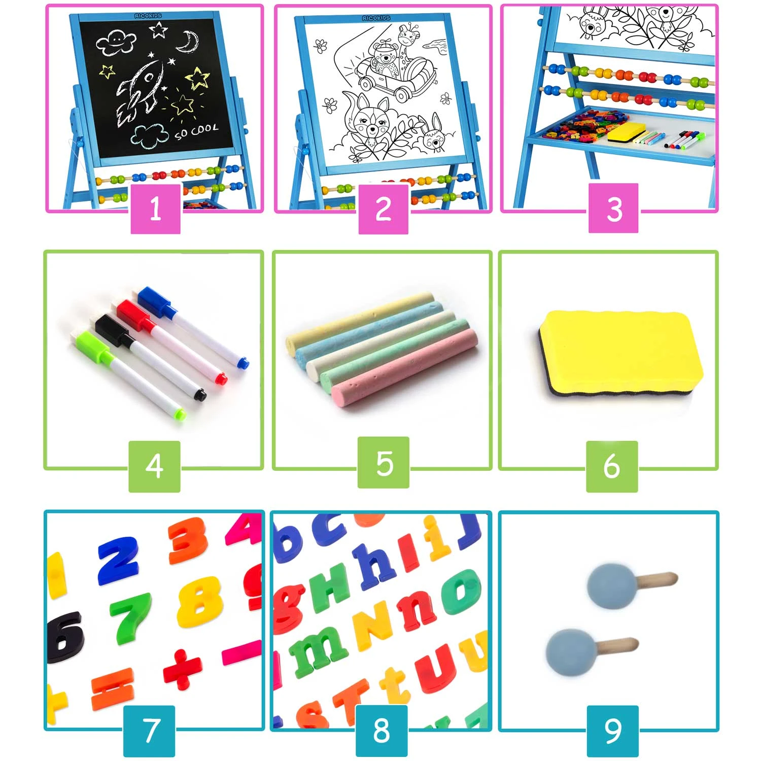 Magnetická otočná tabuľa Ricokids - modrá – Obrázok 7