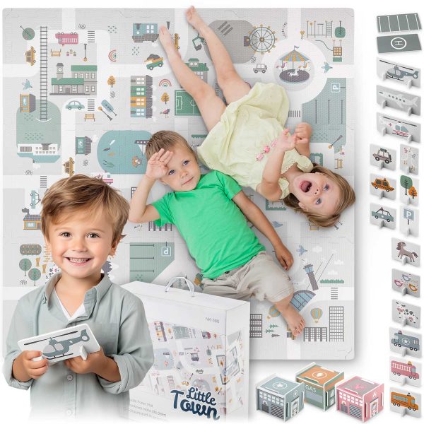 Penová podložka puzzle 105x105cm + penové figúrky Nukido Town