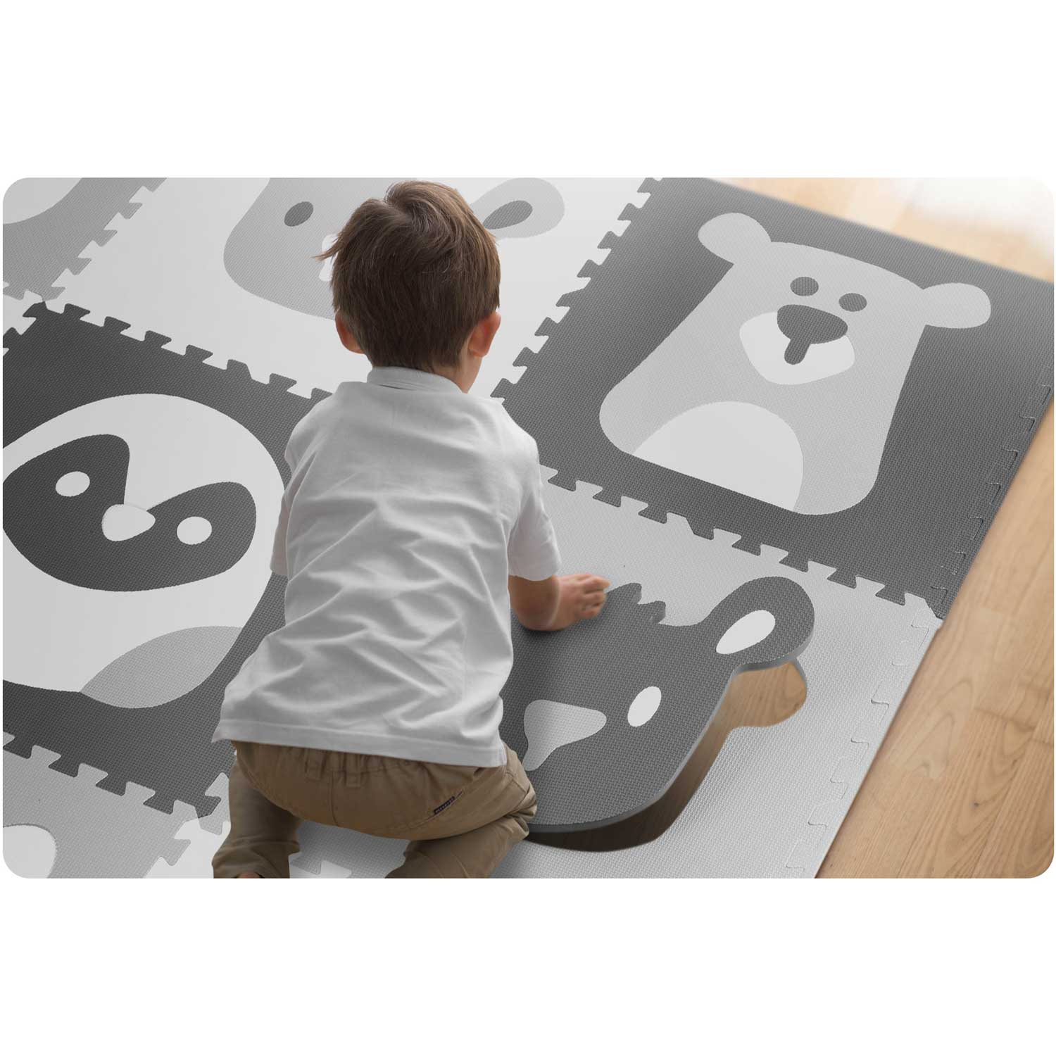 Penová podložka puzzle 180x180cm 9 ks zvieratiek v šedej farbe – Obrázok 2