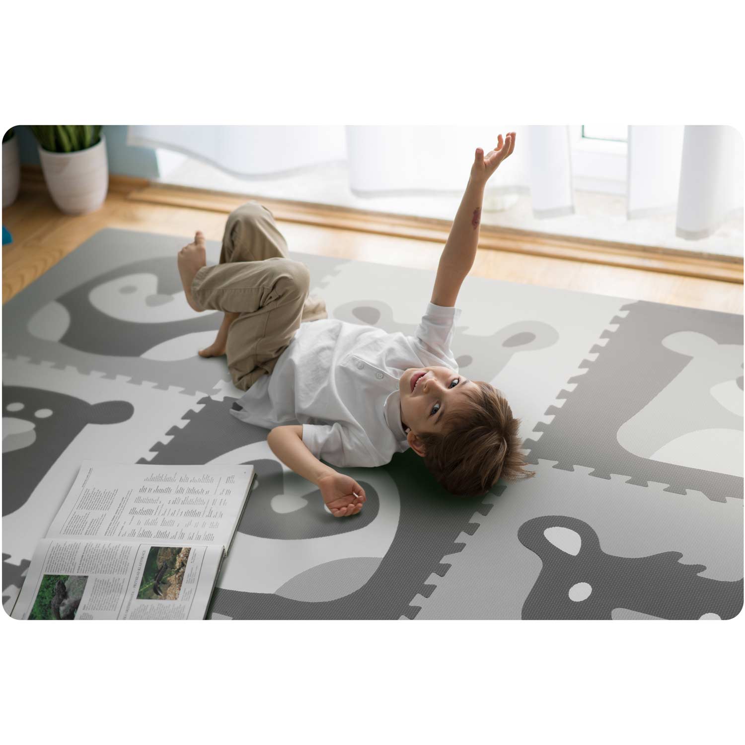Penová podložka puzzle 180x180cm 9 ks zvieratiek v šedej farbe – Obrázok 6