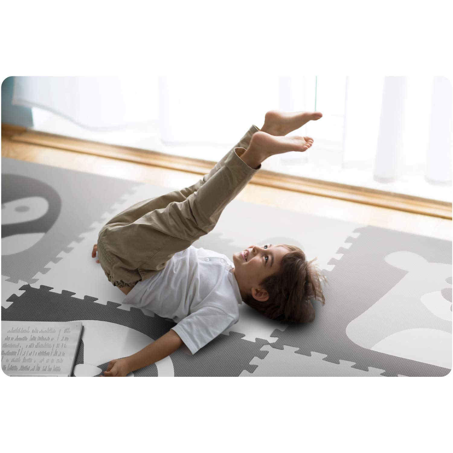 Penová podložka puzzle 180x180cm 9 ks zvieratiek v šedej farbe – Obrázok 8