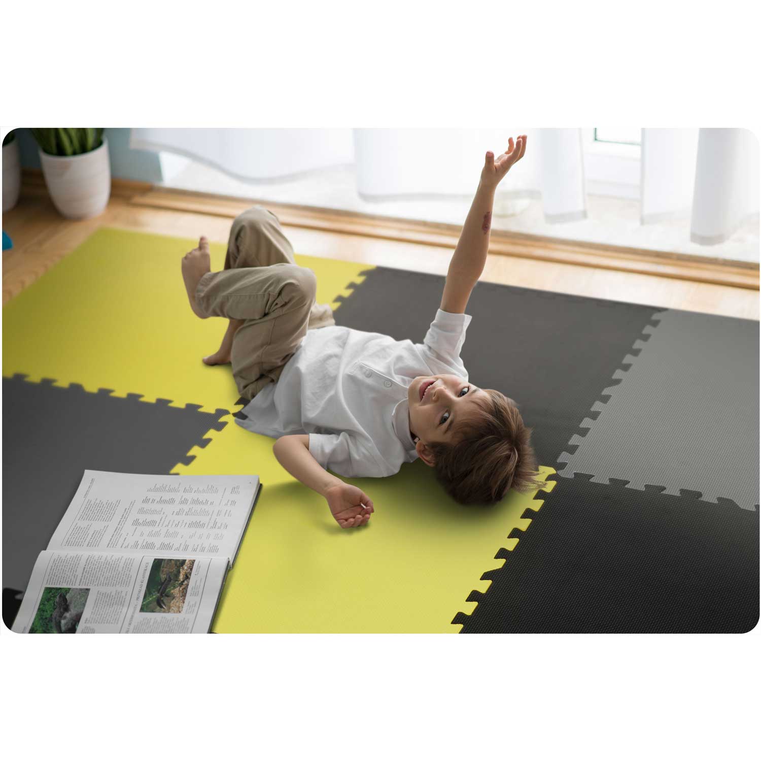 Penová podložka puzzle 180x180cm 9 ks sivožltá – Obrázok 3