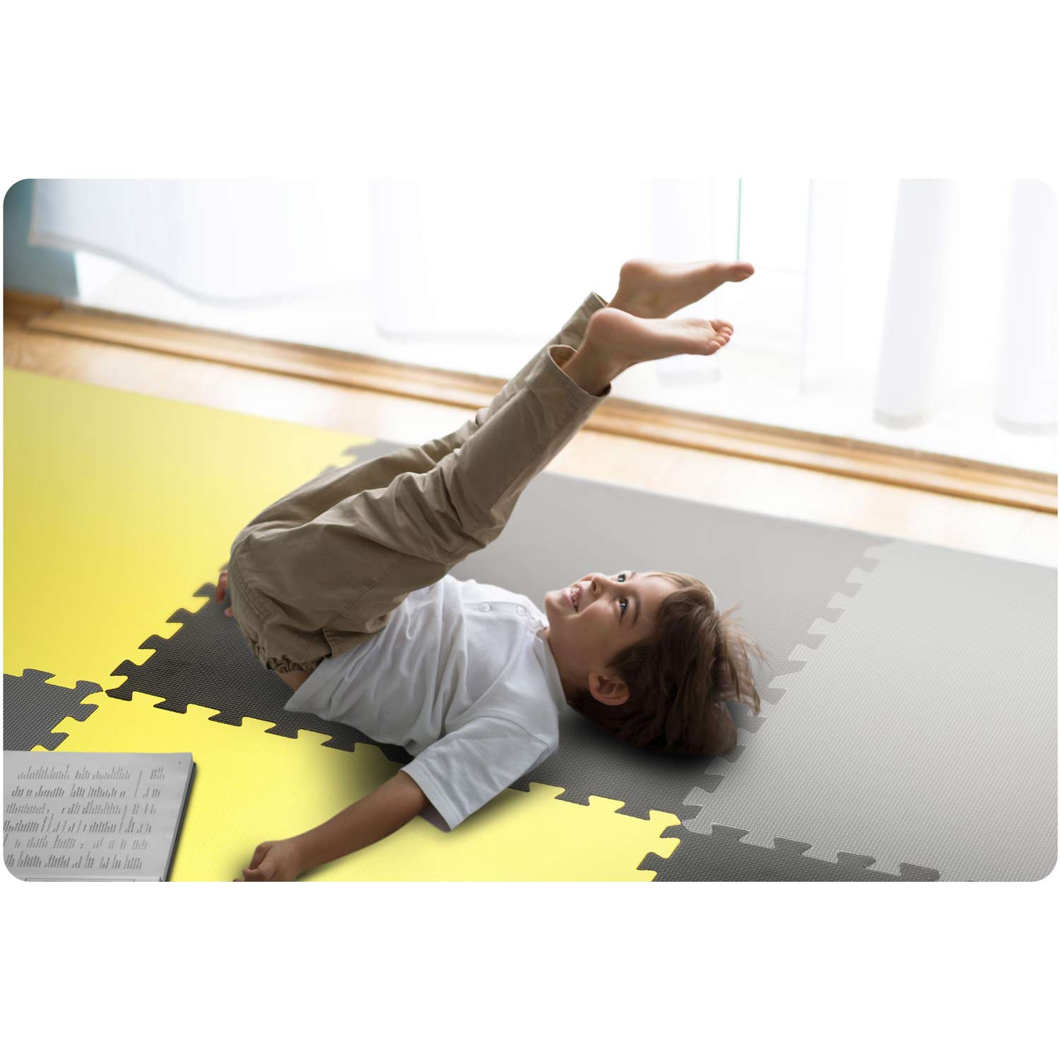 Penová podložka puzzle 180x180cm 9 ks sivožltá – Obrázok 6