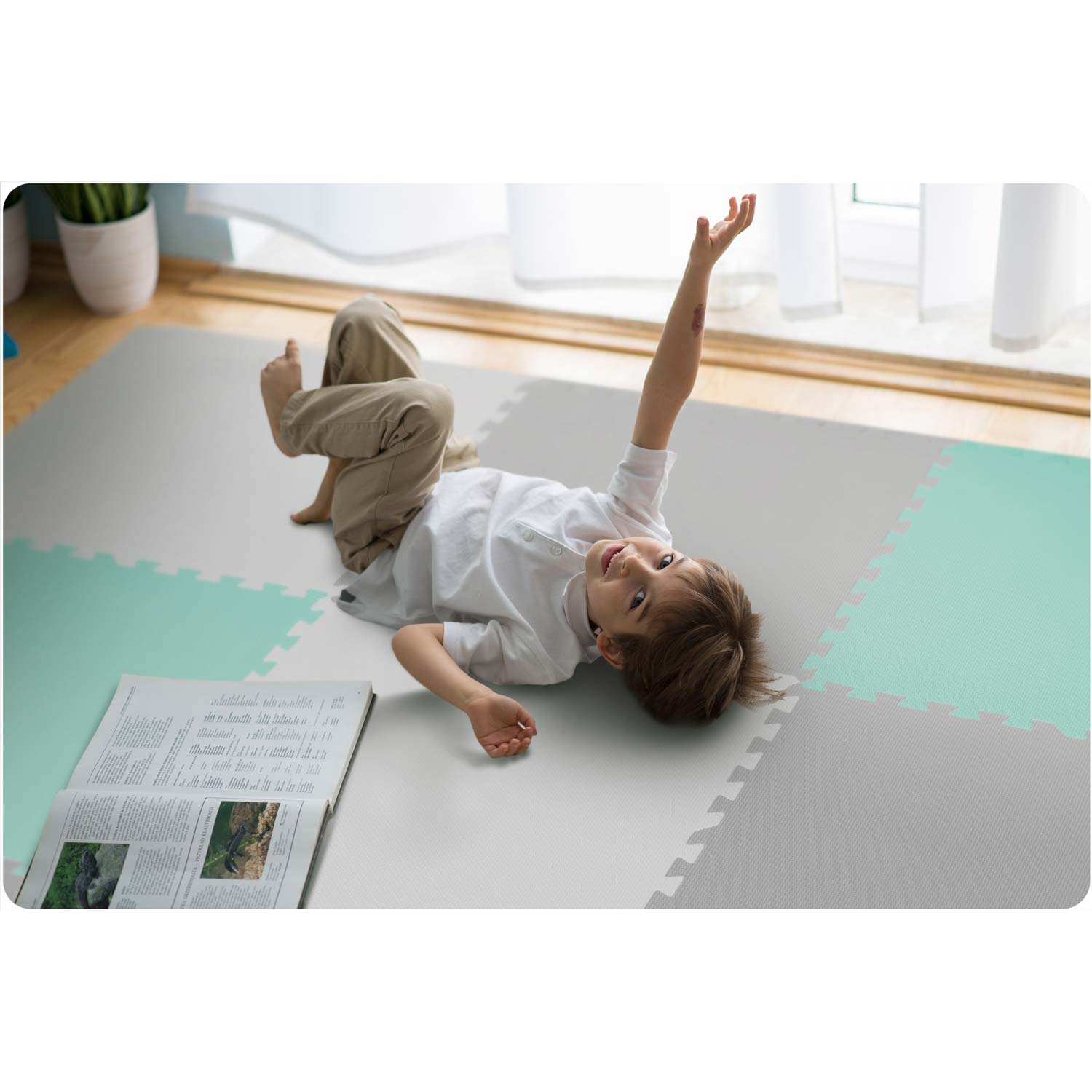 Penová podložka puzzle 180x180cm 9 ks sivá mätová – Obrázok 7