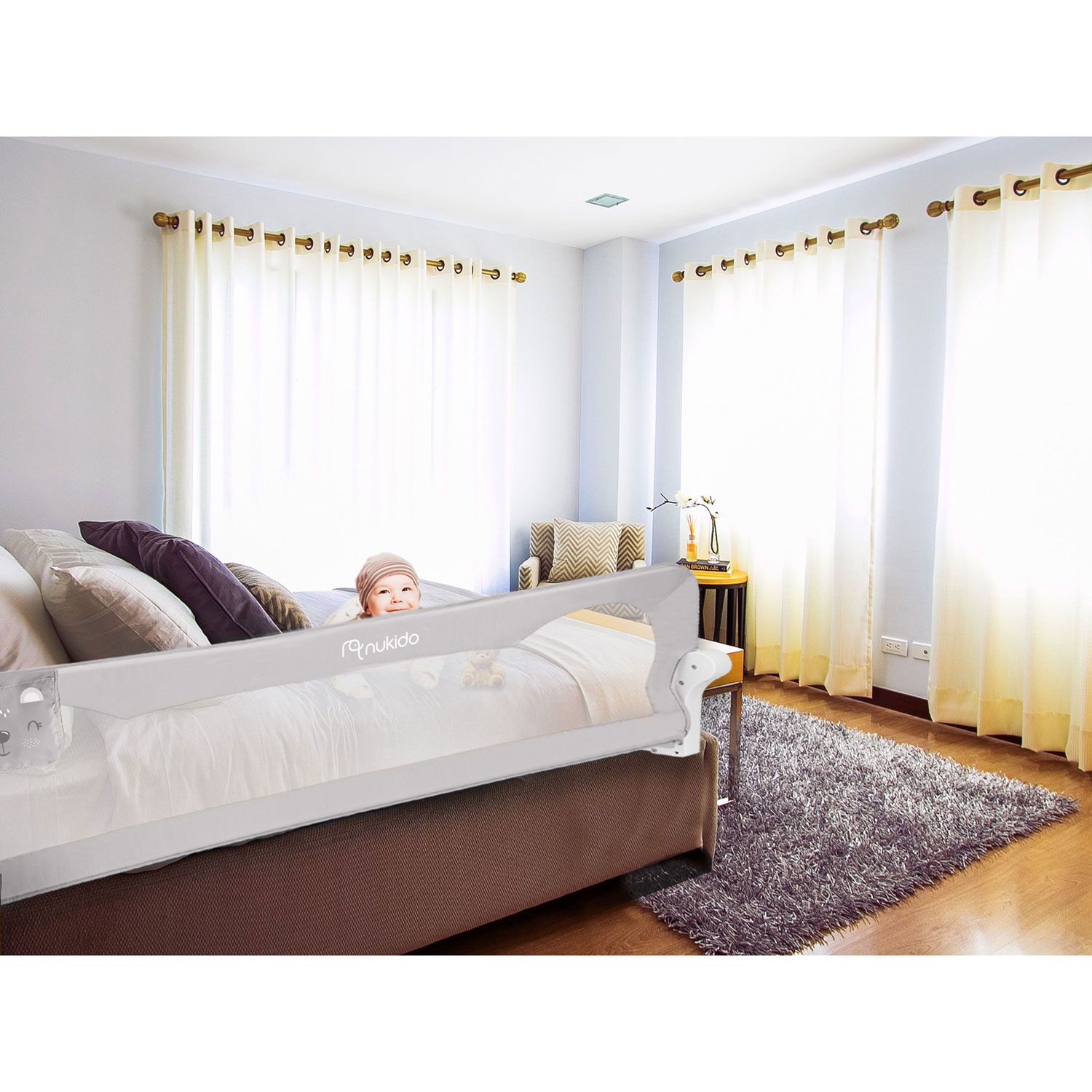 Ochranný zábranný rám postele 180 x 42 x 35 cm Nukido sivý – Obrázok 10