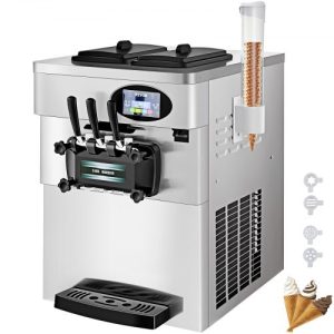 Stroj Na Výrobu Točenej Zmrzliny 2200W 3 Trysky 20-28l/H 2x6l Nádoby (Nerezový)