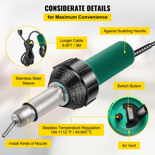 Teplovzdušná Zváračka + Príslušenstvo 8ks 1600W 220V PVC – Obrázok 3