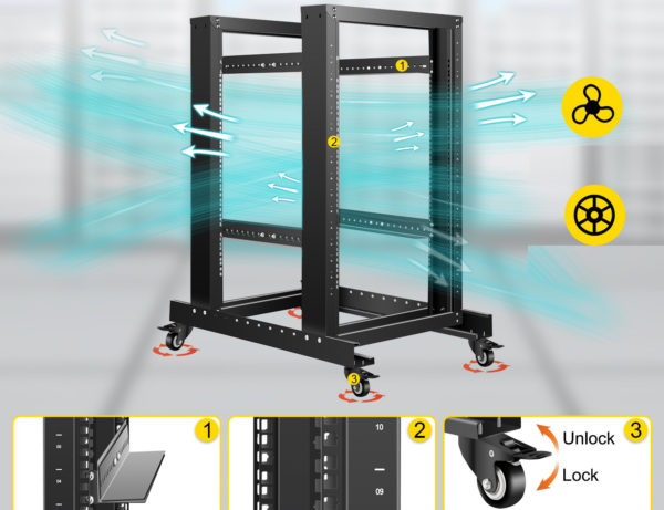 Oceľový Serverový Stojan, Nosnosť 180kg – Obrázok 3