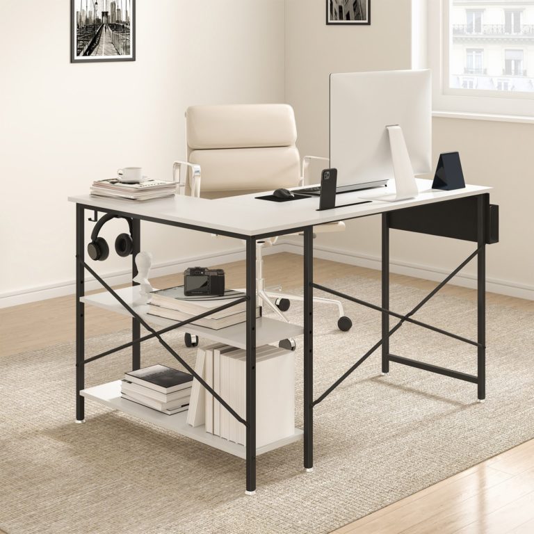 Rohový Kancelársky Stôl 120cm Biely – Obrázok 6