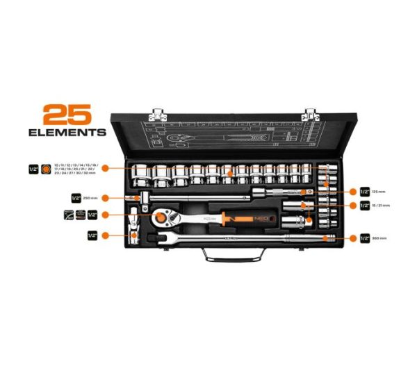 Nástrčné kľúče 1/2", súprava 25 ks, CrV – Obrázok 3