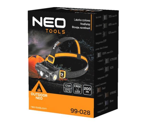 USB dobíjateľný svetlomet 1000 lm červená/modrá CREE LED + LED