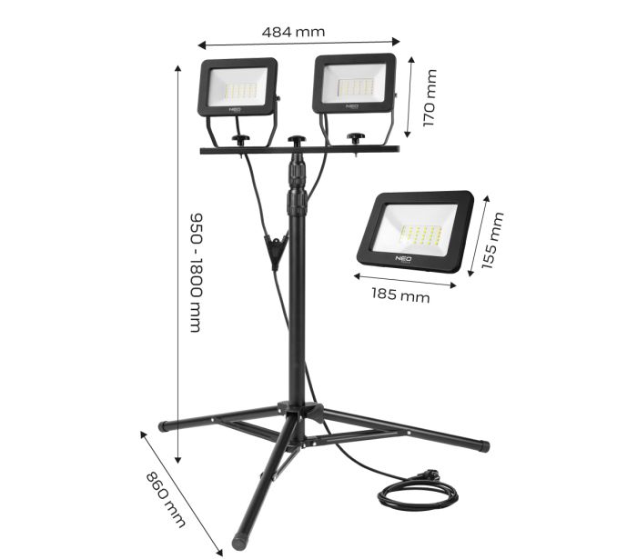 Reflektor dvojitý 2x50W SMD LED 9000lm na stojane 1.8m – Obrázok 2