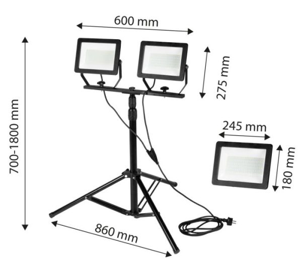 Twin Spotlight 2x100W SMD LED 2 x 8500lm na 1,8m statíve – Obrázok 2