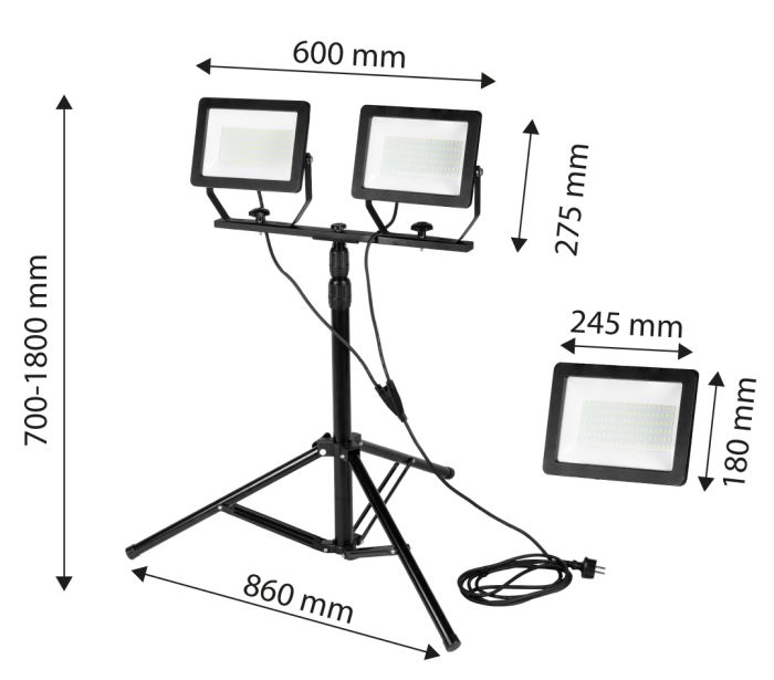 Twin Spotlight 2x100W SMD LED 2 x 8500lm na 1,8m statíve – Obrázok 2