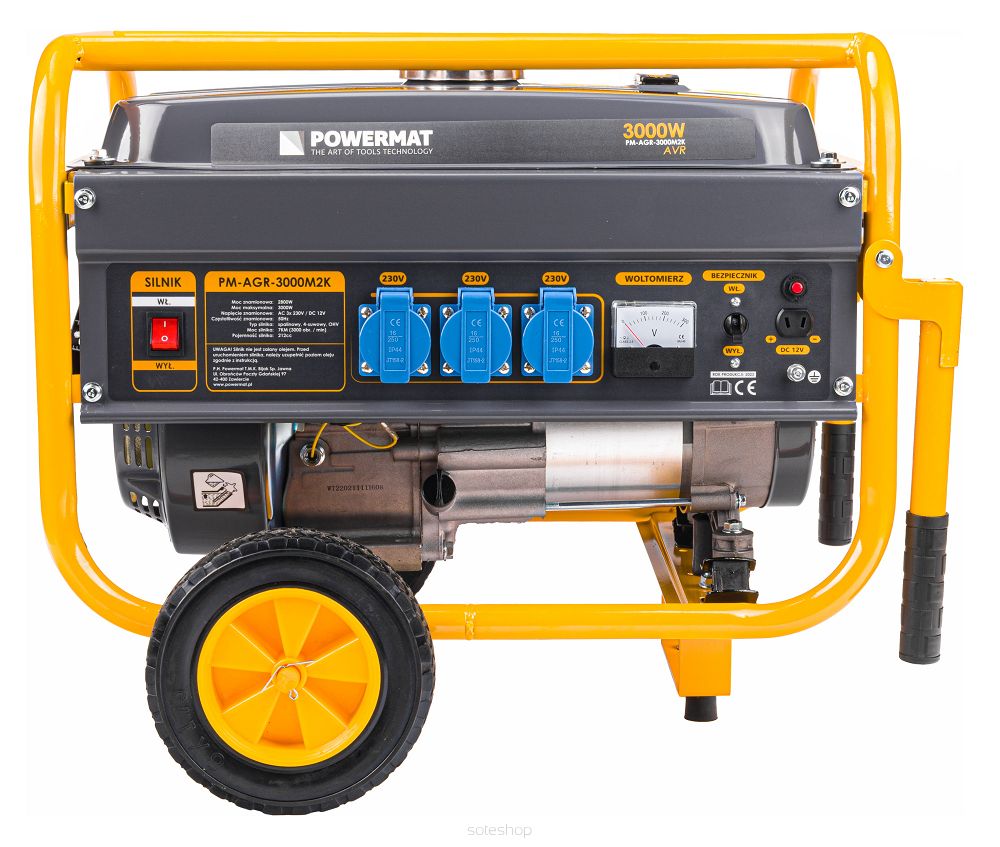 GENERÁTOR PRÚDU ELEKTROCENTRÁLA AVR 230V 3000W + KOLIESKA, POWERMAT PM-AGR-3000M2K PM1198