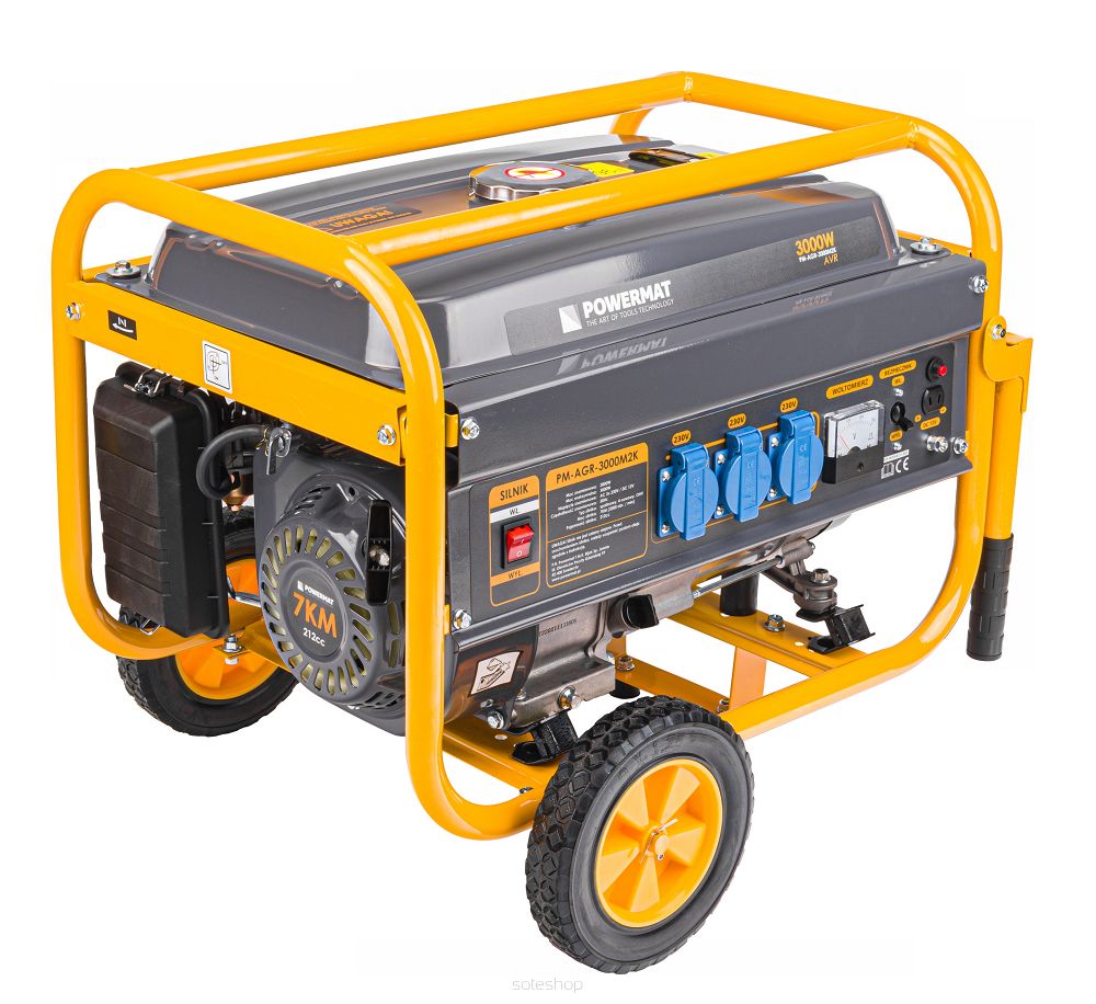 GENERÁTOR PRÚDU ELEKTROCENTRÁLA AVR 230V 3000W + KOLIESKA, POWERMAT PM-AGR-3000M2K PM1198 – Obrázok 2