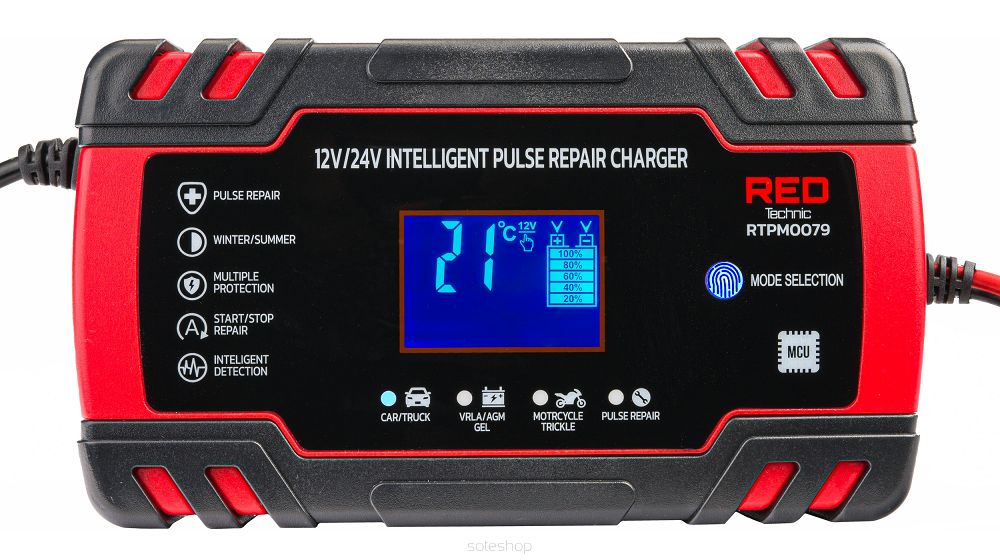 Nabíjačka mikroprocesorová RTPM0079, 12V/24V | RED TECHNIC – Obrázok 3
