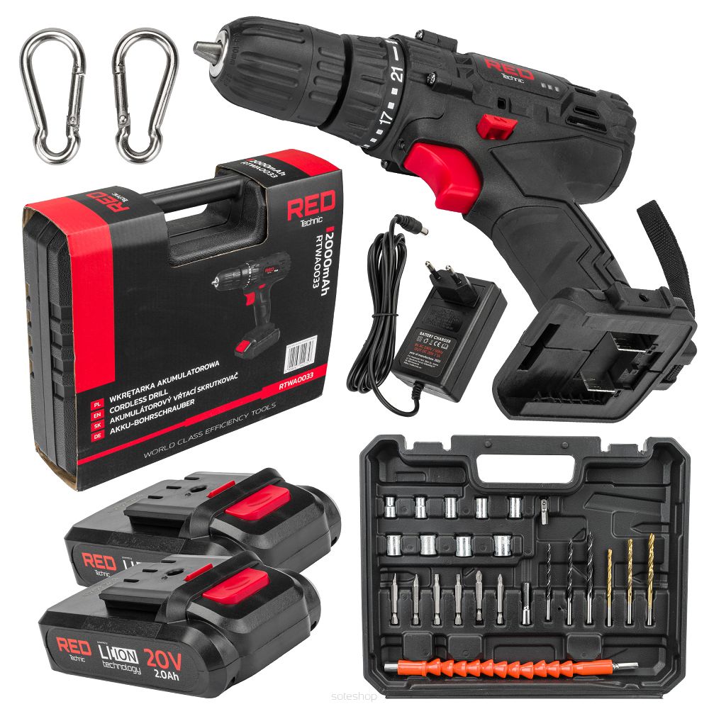 AKU vŕtací skrutkovač RTWA0033, LCD, 2x 20V | RED TECHNIC