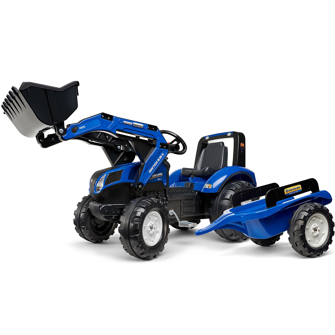 FALK New Holland modrý pedálový traktor s prívesom na 3 roky – Obrázok 6
