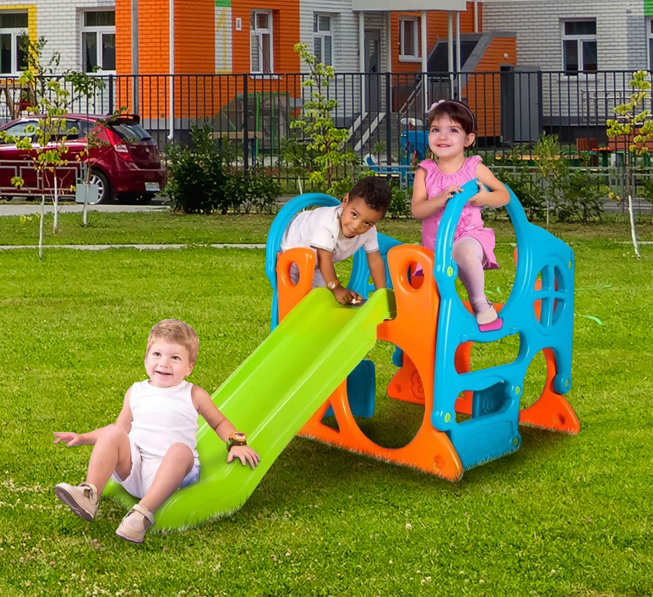 FEBER Veľké detské ihrisko Activity Center Šmýkačka 100 cm lezecká stena Tvary – Obrázok 3