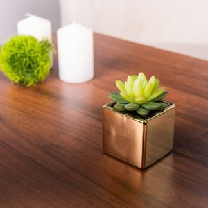 Sukulent MagicHome SA3905, 15 cm, črepník- keramika, zlatý, umelý
