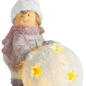 Postavička MagicHome Vianoce, Dievčatko s guľou LED, terakota, 13x9x15 cm