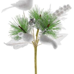 Vetvička MagicHome Vianoce, s vtáčikom, biela 18 cm