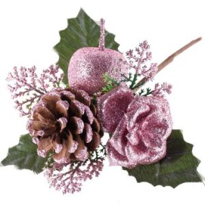 Vetvička MagicHome Vianoce, s jablkom, ružová 16 cm