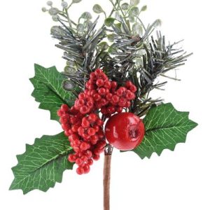 Vetvička MagicHome Vianoce, s jablkom, červená 26 cm