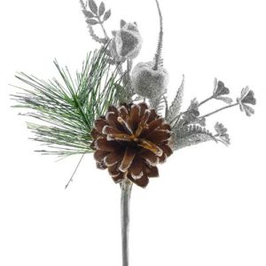 Vetvička MagicHome Vianoce, so šiškou, strieborná 25 cm