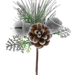Vetvička MagicHome Vianoce, s rolničkou, strieborná 20 cm