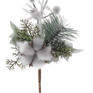 Vetvička MagicHome Vianoce, s bavlnou, biela, 25 cm