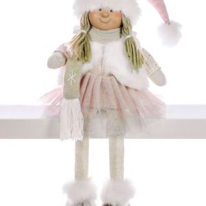 Dekorácia MagicHome Vianoce, Dievčatko v ružovej sukni, sediace, 33 cm