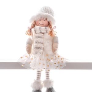 Dekorácia MagicHome Vianoce, Dievčatko v bodkovanej sukni, sediace, 33 cm