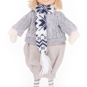Dekorácia MagicHome Vianoce, Chlapec s modrým šálikom, 38 cm