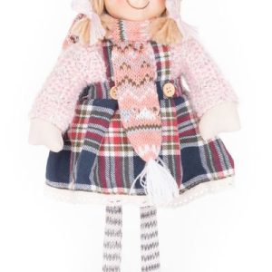 Dekorácia MagicHome Vianoce, Dievča v károvaných šatách, 38 cm
