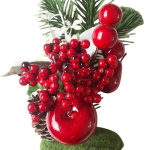 Dekorácia MagicHome Vianoce, Vetvičky v črepníku, s jablkom, 25cm, 2ks