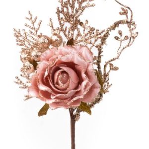 Vetvička MagicHome Vianoce, s ružou, ružovo - zlatá, 26 cm