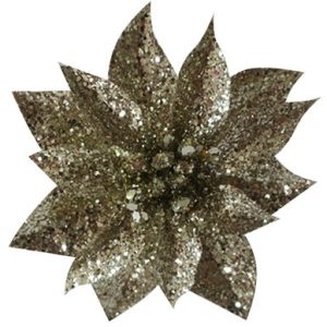 Kvet MagicHome Vianoce GlitterPoinsettia, so štipcom, šampaň, veľkosť kvetu: 9 cm, dĺžka kvetu: 8 cm, 6 ks