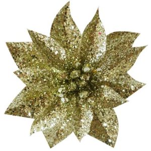 Kvet MagicHome Vianoce GlitterPoinsettia, so štipcom, zlatý, veľkosť kvetu: 9 cm, dĺžka kvetu: 8 cm, 6 ks