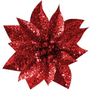 Kvet MagicHome Vianoce GlitterPoinsettia, so štipcom, červený, veľkosť kvetu: 9 cm, dĺžka kvetu: 8 cm, 6 ks