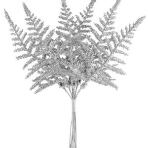 Vetvička MagicHome Vianoce, papraď, strieborná, 19 cm