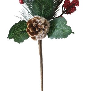 Vetvička MagicHome Vianoce, so šípkami, červená, 38 cm