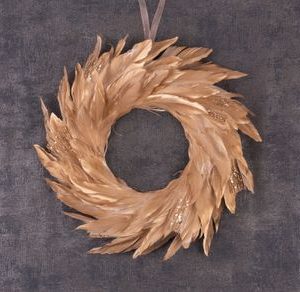 Veniec MagicHome Vianoce, páperový, zlatý, závesný, 35 cm