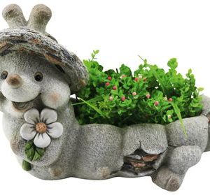 Dekorácia MagicHome Gecco, Slimák s kvetináčom, magnesia, 46x22x28 cm