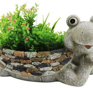Dekorácia MagicHome Gecco, Žaba s kvetináčom, magnesia, 35x16x17 cm