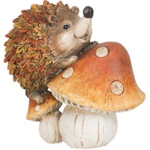 Dekorácia MagicHome Nature, Ježko na hríbe, keramika, 12,5x8x12 cm