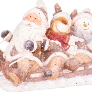Dekorácia MagicHome Vianoce, Santa, sob a snehuliak na saniach, keramika, 45x23x34,50 cm